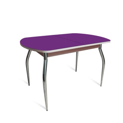 Обеденный раздвижной стол ПГ мини СТ2, дуб молочный/фиолетовое стекло/35 хром гнутые металл в Тольятти - изображение