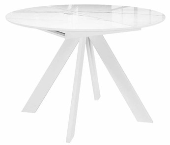 Стол на кухню раздвижной DikLine SFC110 d1100 стекло Оптивайт Белый мрамор/подстолье белое/опоры белые в Самаре - предосмотр