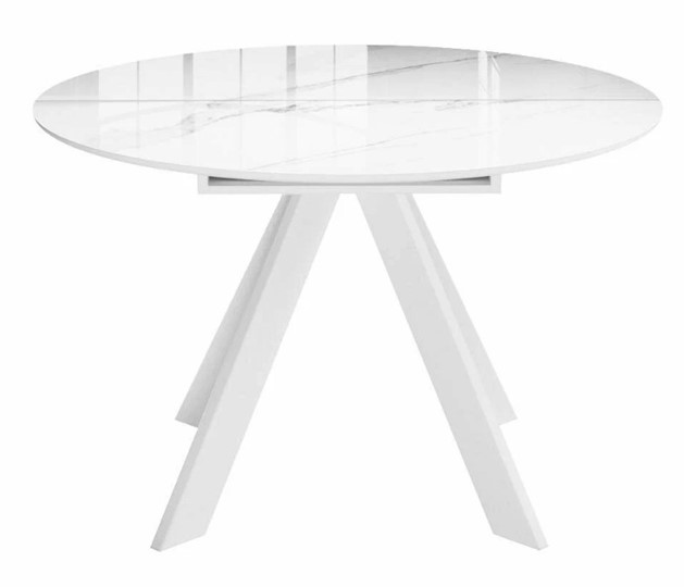 Стол на кухню раздвижной DikLine SFC110 d1100 стекло Оптивайт Белый мрамор/подстолье белое/опоры белые в Самаре - изображение 8