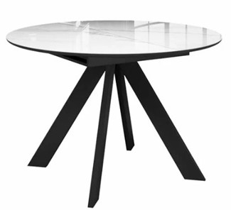 Стол на кухню раздвижной  DikLine SFC110 d1100 стекло Оптивайт Белый мрамор/подстолье черное/опоры черные в Самаре - предосмотр