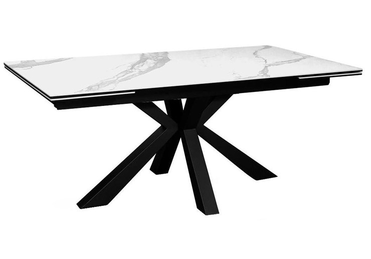 Стол раздвижной DikLine SFE160 Керамика Белый мрамор/подстолье черное/опоры черные (2 уп.) в Самаре - изображение 1