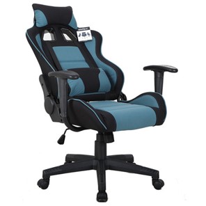 Кресло компьютерное Brabix GT Racer GM-100 (две подушки, ткань, черное/голубое) 531818 в Самаре - предосмотр 1