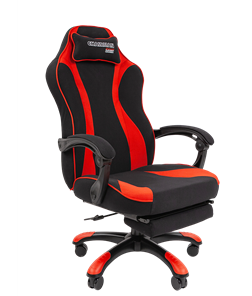 Кресло игровое CHAIRMAN GAME 35 с выдвижной подставкой для ног Ткань  черная / Ткань красная в Тольятти - предосмотр