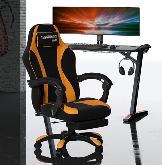 Кресло игровое CHAIRMAN GAME 35 с выдвижной подставкой для ног Ткань черная / Ткань оранжевая в Тольятти - изображение 4
