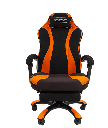 Кресло игровое CHAIRMAN GAME 35 с выдвижной подставкой для ног Ткань черная / Ткань оранжевая в Тольятти - изображение 1