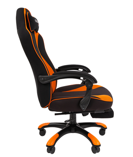 Кресло игровое CHAIRMAN GAME 35 с выдвижной подставкой для ног Ткань черная / Ткань оранжевая в Тольятти - изображение 2