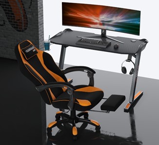 Кресло игровое CHAIRMAN GAME 35 с выдвижной подставкой для ног Ткань черная / Ткань оранжевая в Тольятти - предосмотр 3