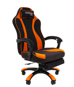 Кресло игровое CHAIRMAN GAME 35 с выдвижной подставкой для ног Ткань черная / Ткань оранжевая в Самаре