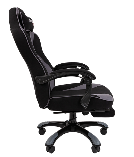 Кресло игровое CHAIRMAN GAME 35 с выдвижной подставкой для ног Ткань черная / Ткань св.серая в Тольятти - изображение 2