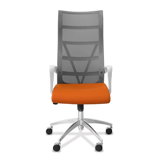 Кресло в офис Топ X белый каркас, сетка/ткань TW / серая/оранжевая в Тольятти - изображение 1