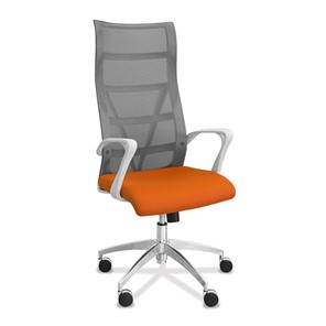 Кресло в офис Топ X белый каркас, сетка/ткань TW / серая/оранжевая в Тольятти