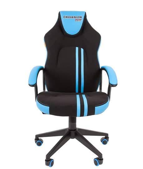 Кресло игровое CHAIRMAN GAME 26  Экокожа - Ткань стандарт. Черный/голубой в Тольятти - изображение 2