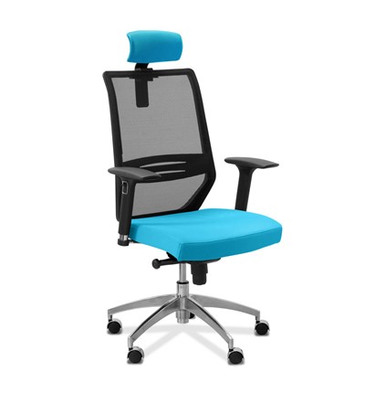 Кресло в офис Aero lux с подголовником, сетка/ткань TW / черная/голубая в Тольятти - изображение