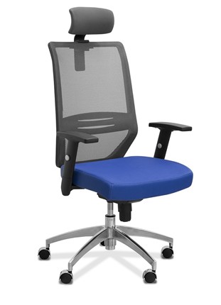 Офисное кресло для персонала Aero с подголовником, сетка/ткань TW / черная/ синяя в Самаре - изображение