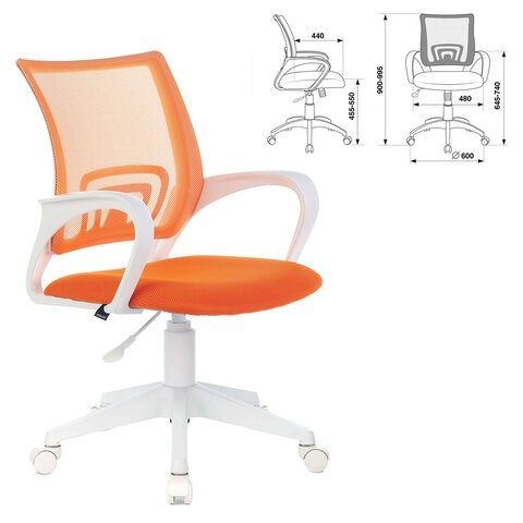 Кресло Brabix Fly MG-396W (с подлокотниками, пластик белый, сетка, оранжевое) 532401 в Тольятти - изображение 4