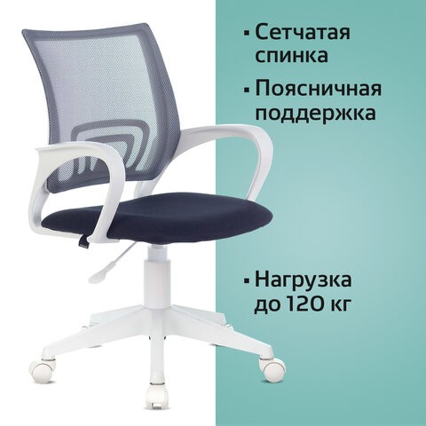 Офисное кресло Brabix Fly MG-396W (с подлокотниками, пластик белый, сетка, темно-серое) 532400 в Тольятти - изображение 5