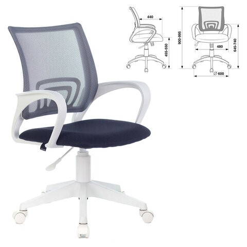 Офисное кресло Brabix Fly MG-396W (с подлокотниками, пластик белый, сетка, темно-серое) 532400 в Тольятти - изображение 4