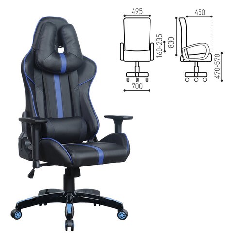 Кресло компьютерное BRABIX "GT Carbon GM-120", две подушки, экокожа, черное/синее, 531930 в Тольятти - изображение 2