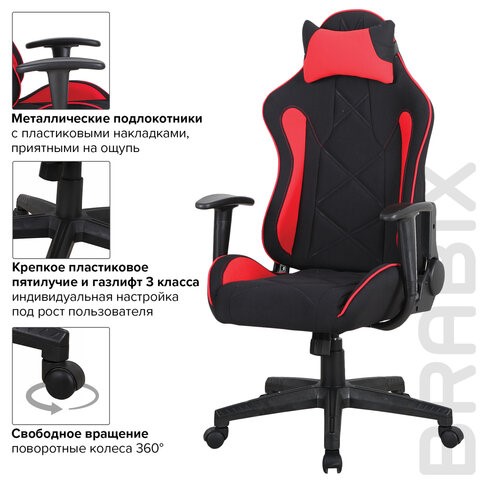 Кресло офисное Brabix GT Racer GM-100 (подушка, ткань, черное/красное) 531820 в Тольятти - изображение 12