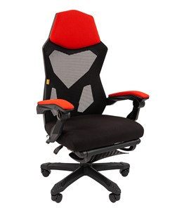 Кресло компьютерное CHAIRMAN 571 с подставкой для ног , сетчатый акрил / полиэстер черный/красный в Тольятти - предосмотр