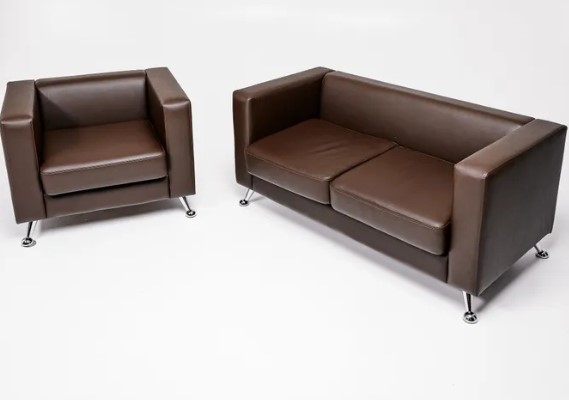 Комплект мебели Альбиони коричневый кожзам  диван 2Д + кресло в Самаре - изображение