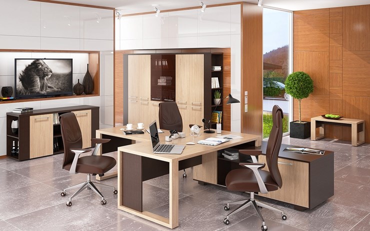 Кабинет руководителя ALTO с брифинг-приставкой, с низким и высокими шкафами в Самаре - изображение