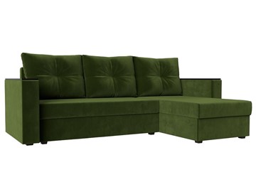 Угловой диван с оттоманкой Атланта Лайт Б/С, Зеленый (Микровельвет) в Самаре