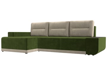 Угловой диван для гостиной Чикаго, Зеленый/Бежевый (микровельвет) в Тольятти