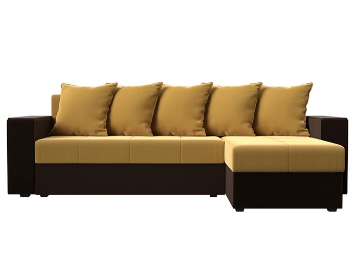 Угловой раскладной диван Дубай Лайт, Желтый/Коричневый (микровельвет) в Тольятти - изображение 1