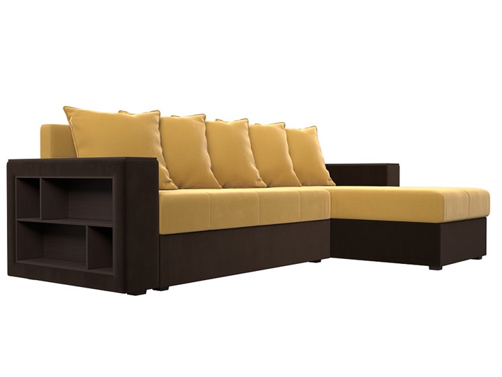 Угловой раскладной диван Дубай Лайт, Желтый/Коричневый (микровельвет) в Тольятти - изображение 2
