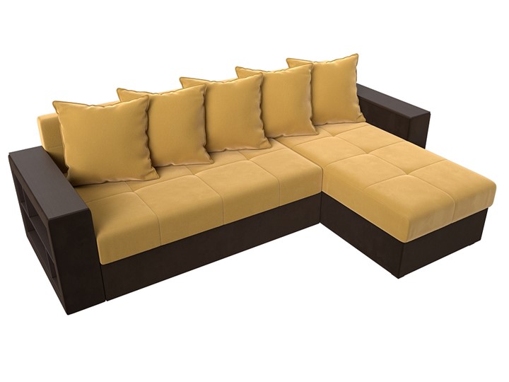 Угловой раскладной диван Дубай Лайт, Желтый/Коричневый (микровельвет) в Тольятти - изображение 3