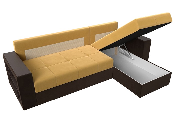 Угловой раскладной диван Дубай Лайт, Желтый/Коричневый (микровельвет) в Самаре - изображение 4