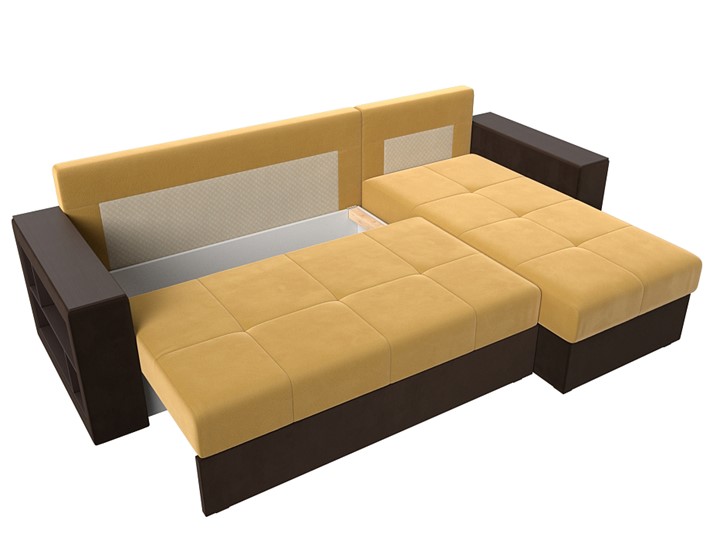 Угловой раскладной диван Дубай Лайт, Желтый/Коричневый (микровельвет) в Тольятти - изображение 5