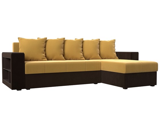 Угловой раскладной диван Дубай Лайт, Желтый/Коричневый (микровельвет) в Тольятти - изображение