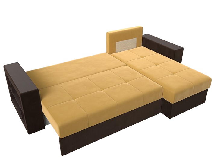Угловой раскладной диван Дубай Лайт, Желтый/Коричневый (микровельвет) в Тольятти - изображение 6