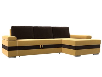 Угловой диван с оттоманкой Канкун, Желтый/Коричневый (микровельвет) НПБ в Самаре
