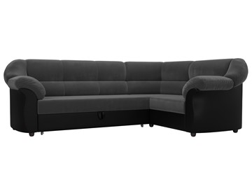 Угловой диван для гостиной Карнелла, Серый/Черный (велюр/экокожа) в Тольятти