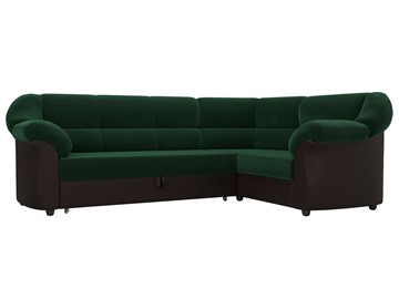 Угловой диван для гостиной Карнелла, Зеленый/Коричневый (велюр/экокожа) в Тольятти