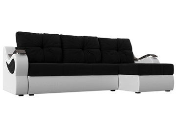 Угловой диван Меркурий, Черный/белый (вельвет/экокожа) в Самаре