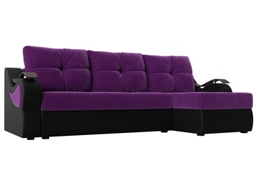 Угловой диван Меркурий, Фиолетовый/черный (вельвет/экокожа) в Самаре