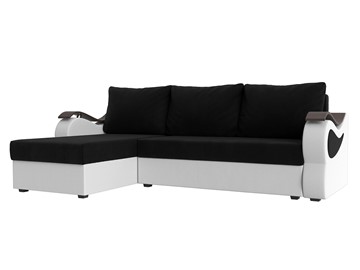 Угловой диван с оттоманкой Меркурий Лайт, Черный/Белый (микровельвет/экокожа) в Самаре