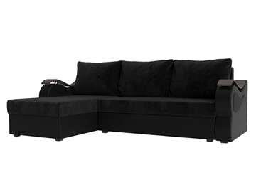 Угловой диван с оттоманкой Меркурий Лайт, Черный/Черный (велюр/экокожа) в Самаре