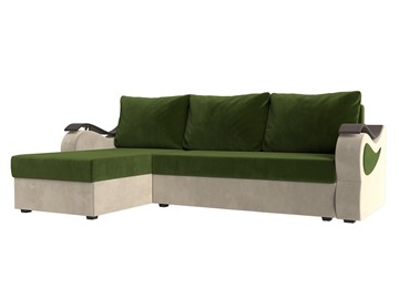 Угловой диван с оттоманкой Меркурий Лайт, Зеленый/Бежевый (микровельвет) в Самаре