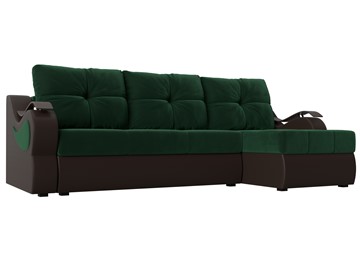 Угловой раскладной диван Меркурий, Зеленый/Коричневый (велюр/экокожа) в Самаре