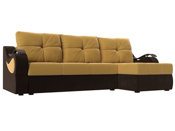 Угловой раскладной диван Меркурий, Желтый/Коричневый (микровельвет) в Самаре