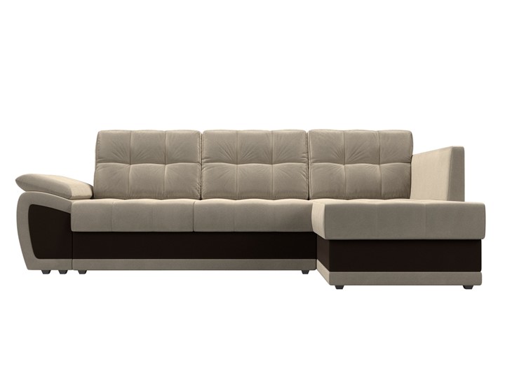 Угловой диван для гостиной Нэстор прайм, Бежевый/Коричневый (микровельвет) в Самаре - изображение 3