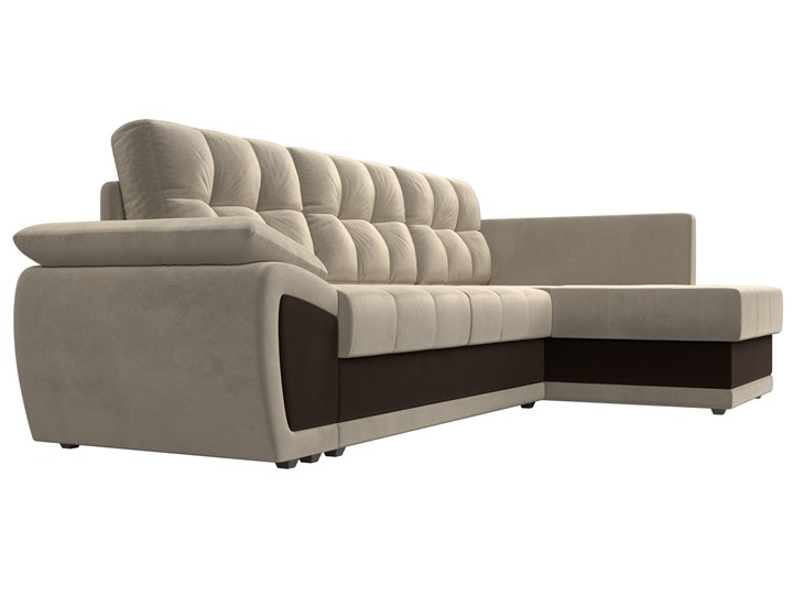 Угловой диван для гостиной Нэстор прайм, Бежевый/Коричневый (микровельвет) в Самаре - изображение 4