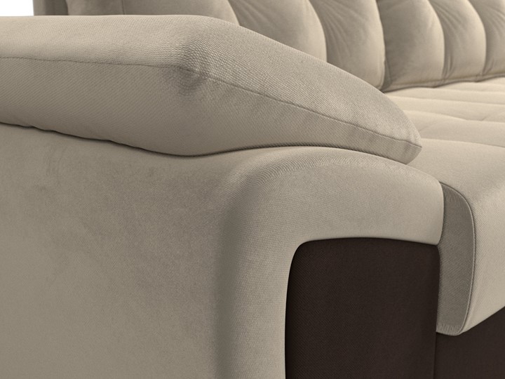 Угловой диван для гостиной Нэстор прайм, Бежевый/Коричневый (микровельвет) в Самаре - изображение 5