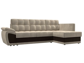 Угловой диван для гостиной Нэстор прайм, Бежевый/Коричневый (микровельвет) в Самаре - предосмотр