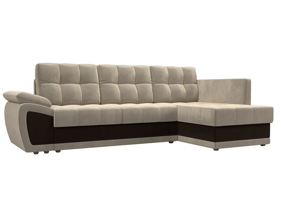 Угловой диван для гостиной Нэстор прайм, Бежевый/Коричневый (микровельвет) в Тольятти - изображение